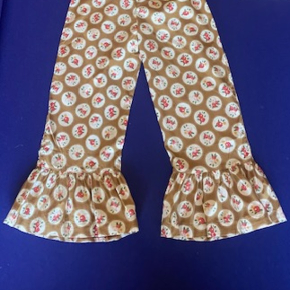 Matilda Jane Brown With Flower Print Ruffle Capri Pant Girls Size 8 - Picture 5 of 7